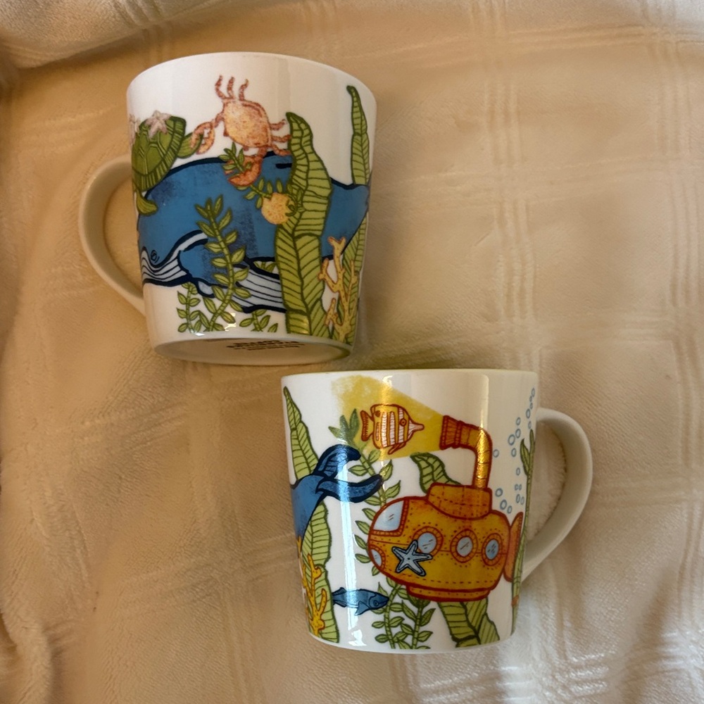 Starbucks Blue and Orange Oceanic Mugs Under The Sea 2010 Nautical